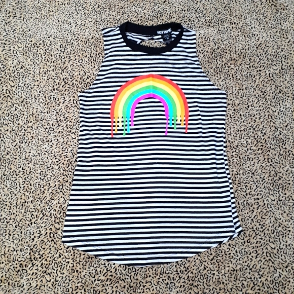 Hot Topic Tops - Bleeding Rainbow Striped Halter Tank w/twist Strap